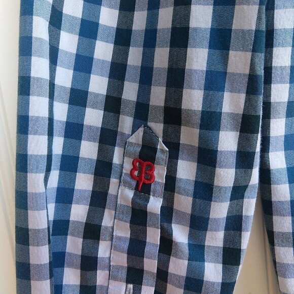 Betabrand Men's Gingham Button Down Shirt Size M Blue Green Check Cotton Stretch - Picture 12 of 12